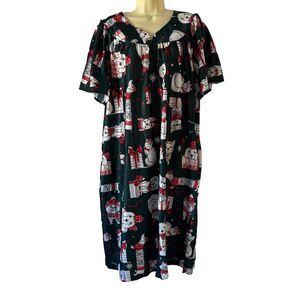 Anthony Richards Sz 2X Knit Christmas Cats Dogs Mumu House Dress Green NWOT